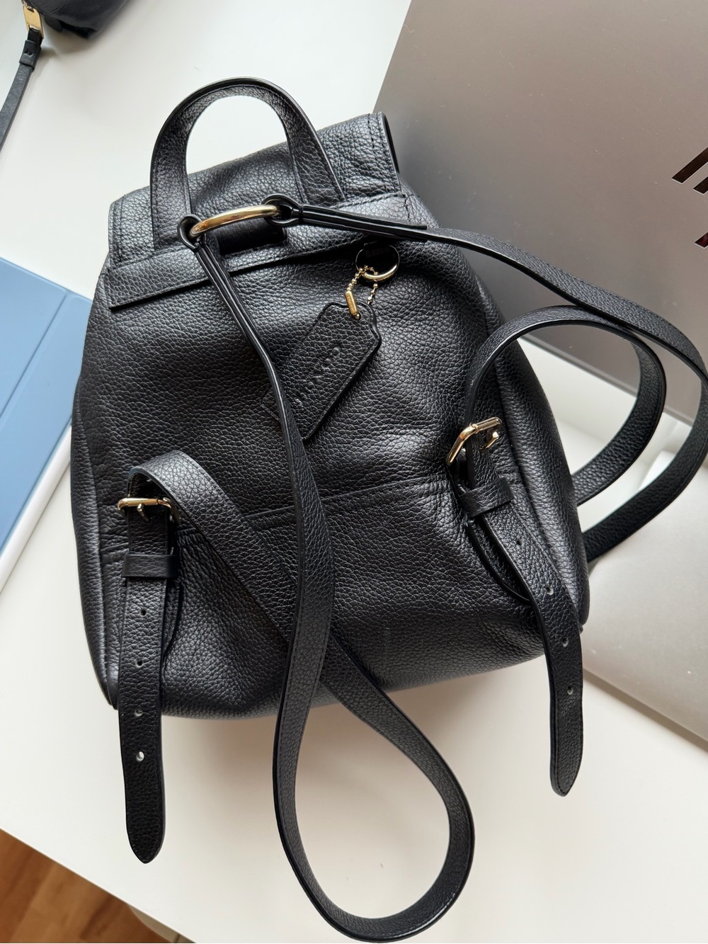 Coach Black Leather Turn-Lock Mini Backpack - Classic Women's Bag - Picture 2 of 6